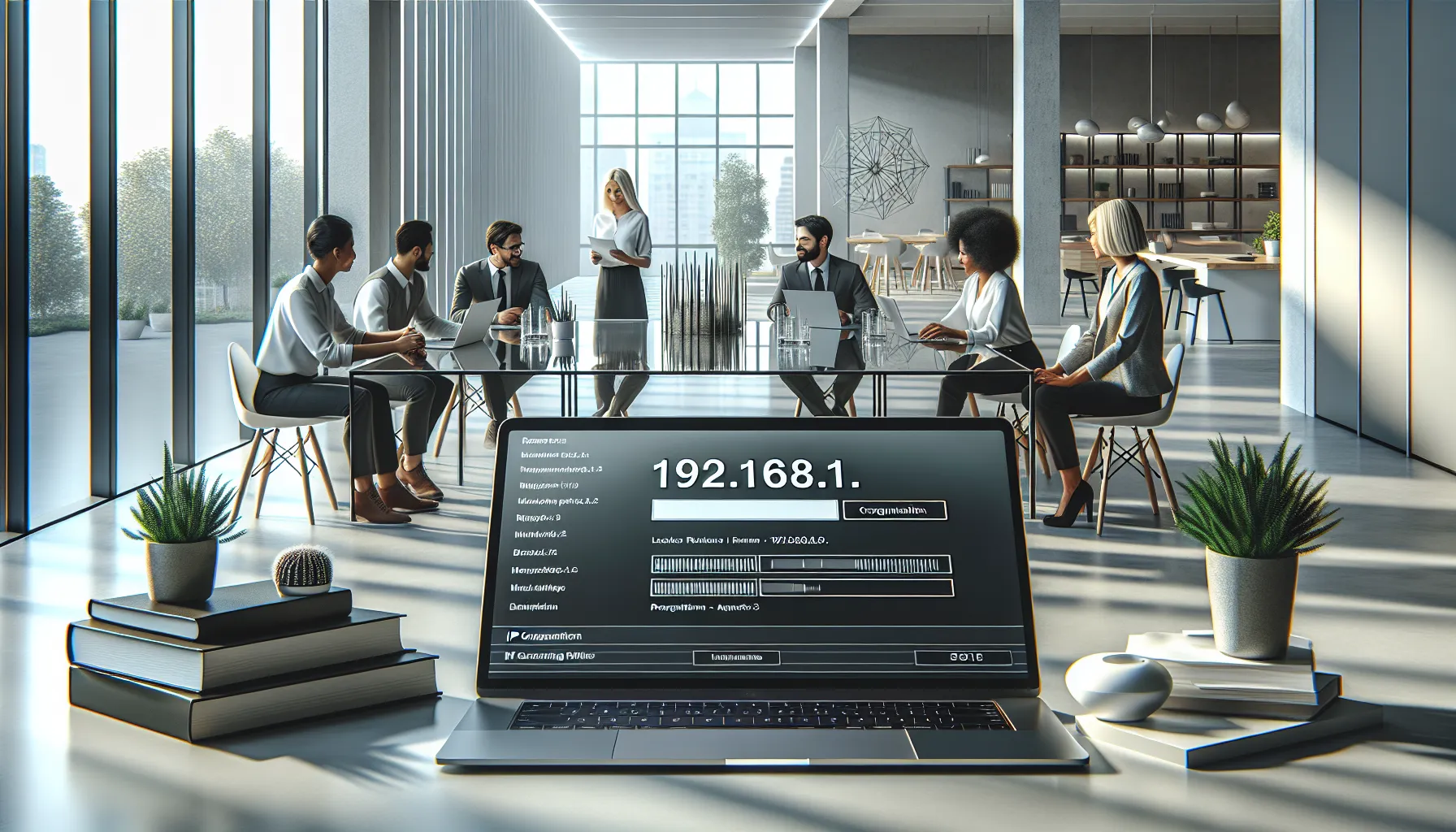 team discussing networking in a modern office.