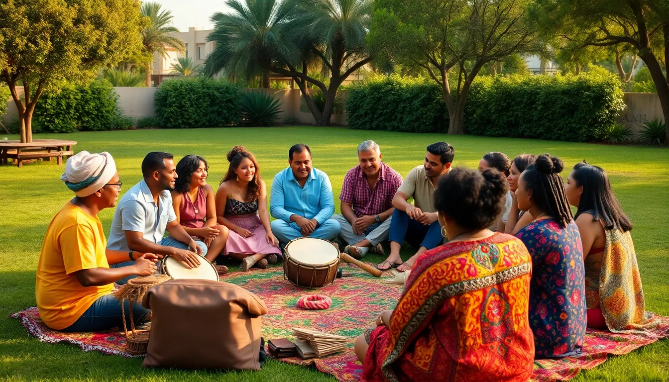 diverse community gathering celebrating cultural traditions outdoors.