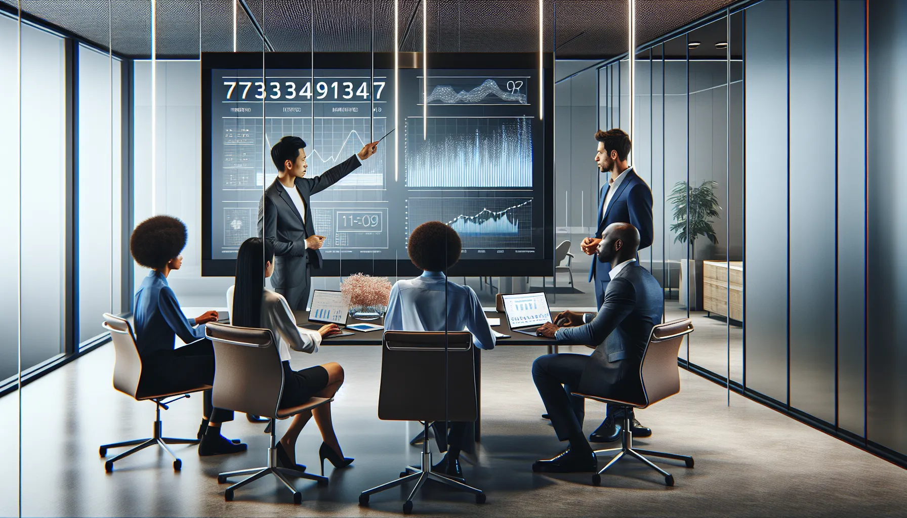 diverse team discussing financial and healthcare applications in a modern office.