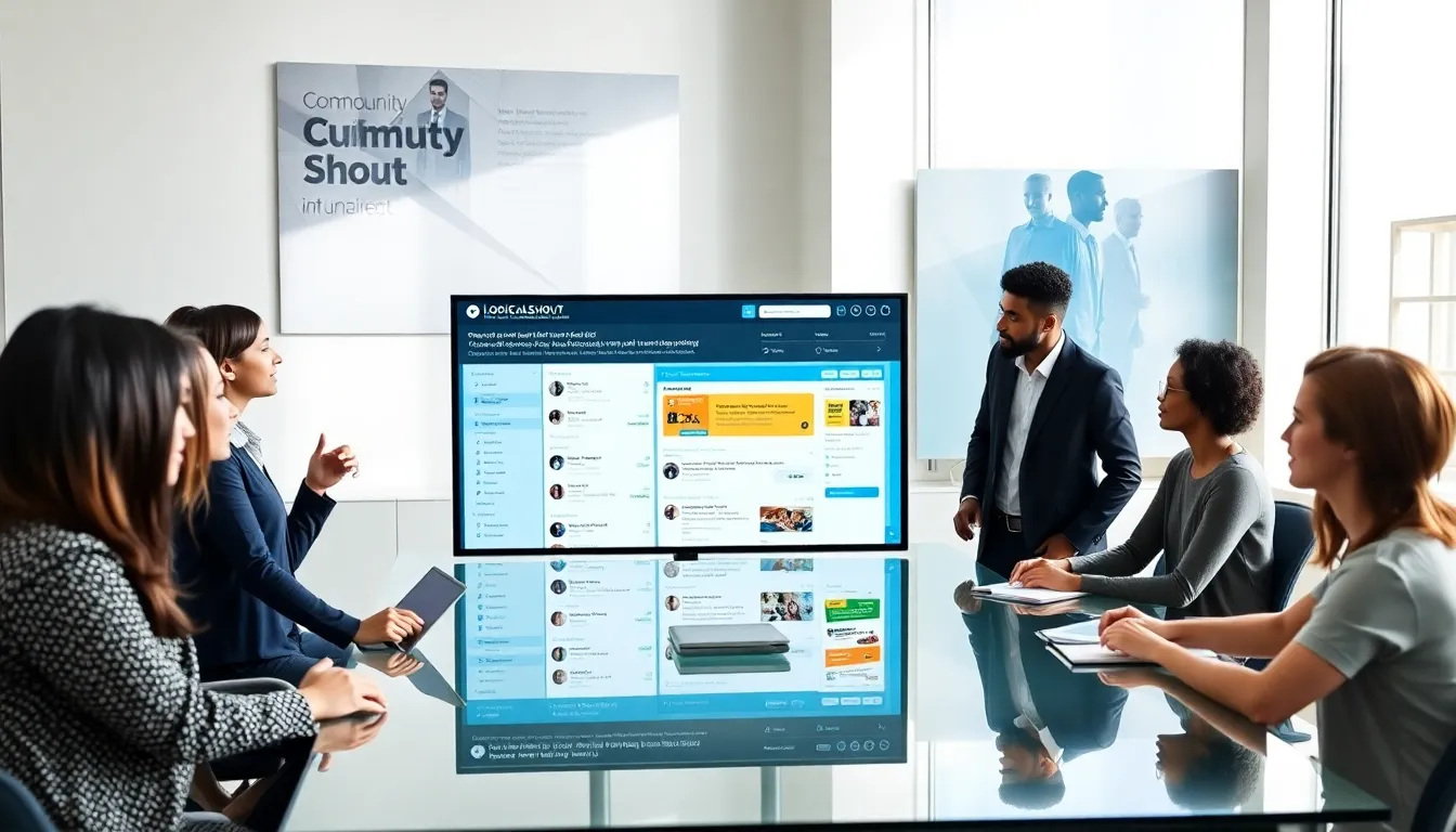 diverse team discussing updates to a digital platform in a modern office.