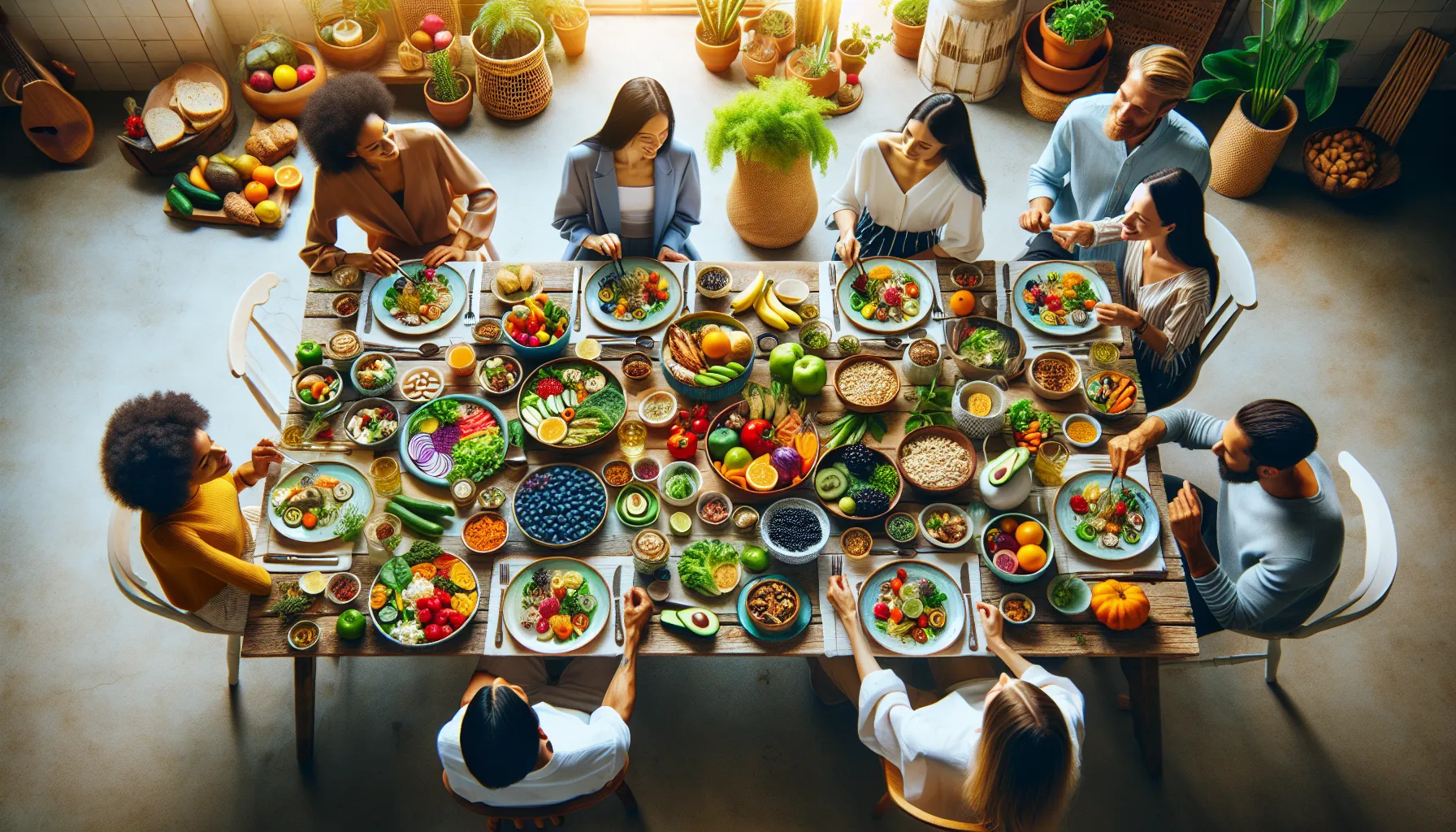 diverse group enjoying a vibrant meal showcasing CWBian diet.