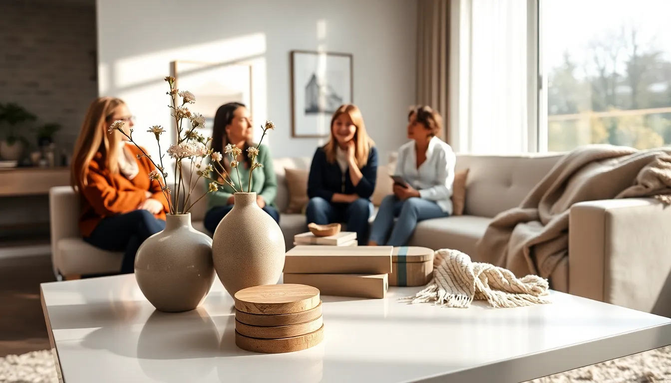 assorted home gift items in a stylish living room setting.