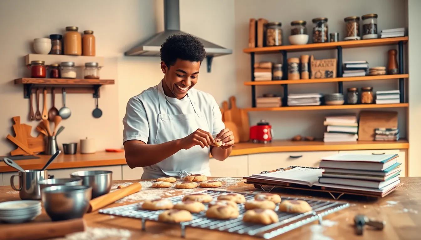 baker creating cookies in a warm, inviting kitchen.