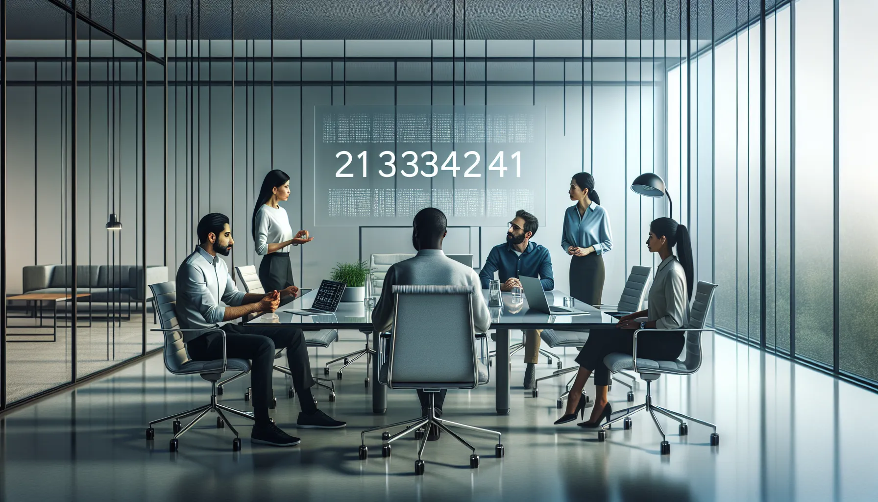diverse team discussing the significance of a number in a modern office.