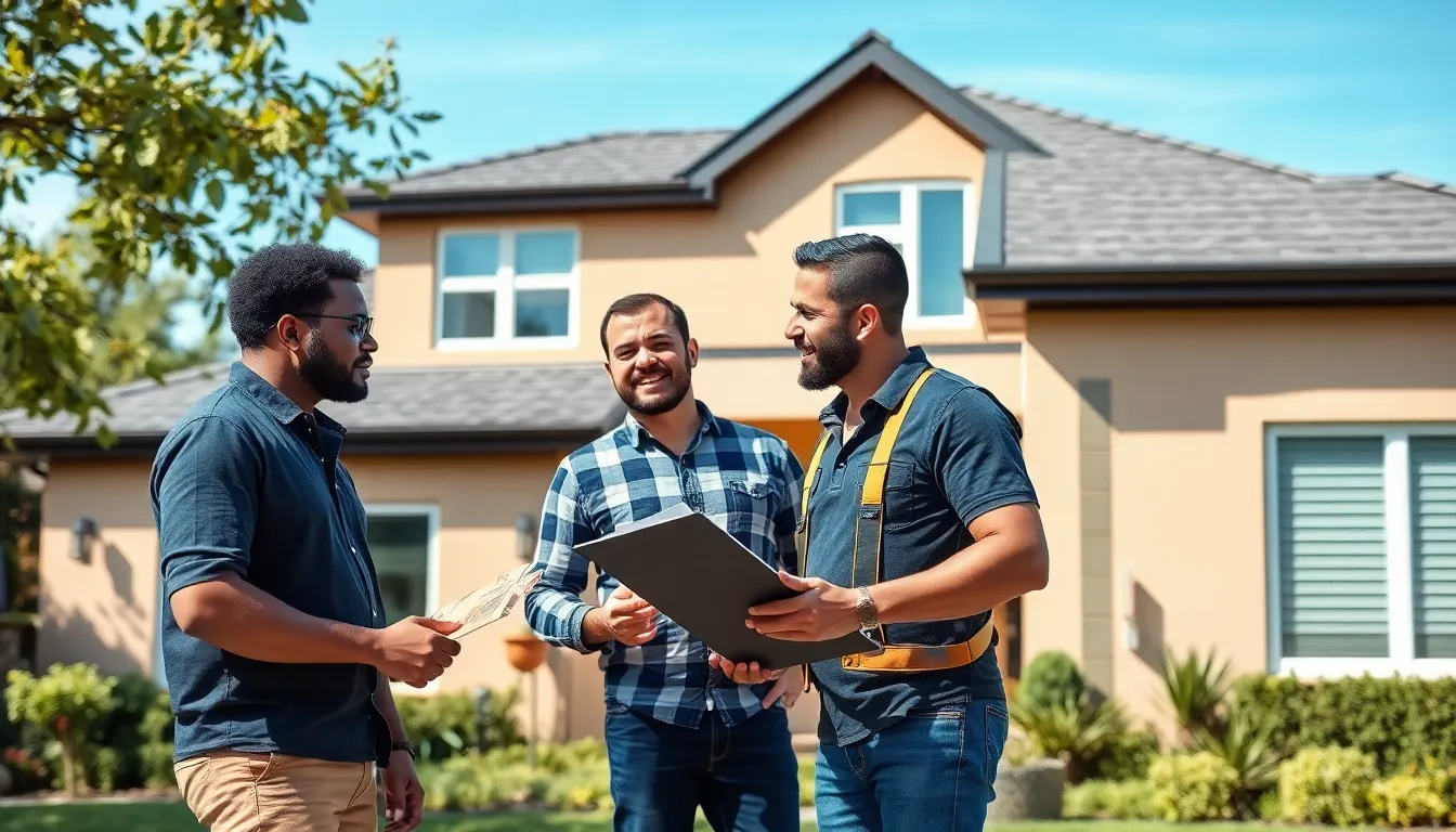 a modern home with vinyl roofing and professional contractors discussing installation.