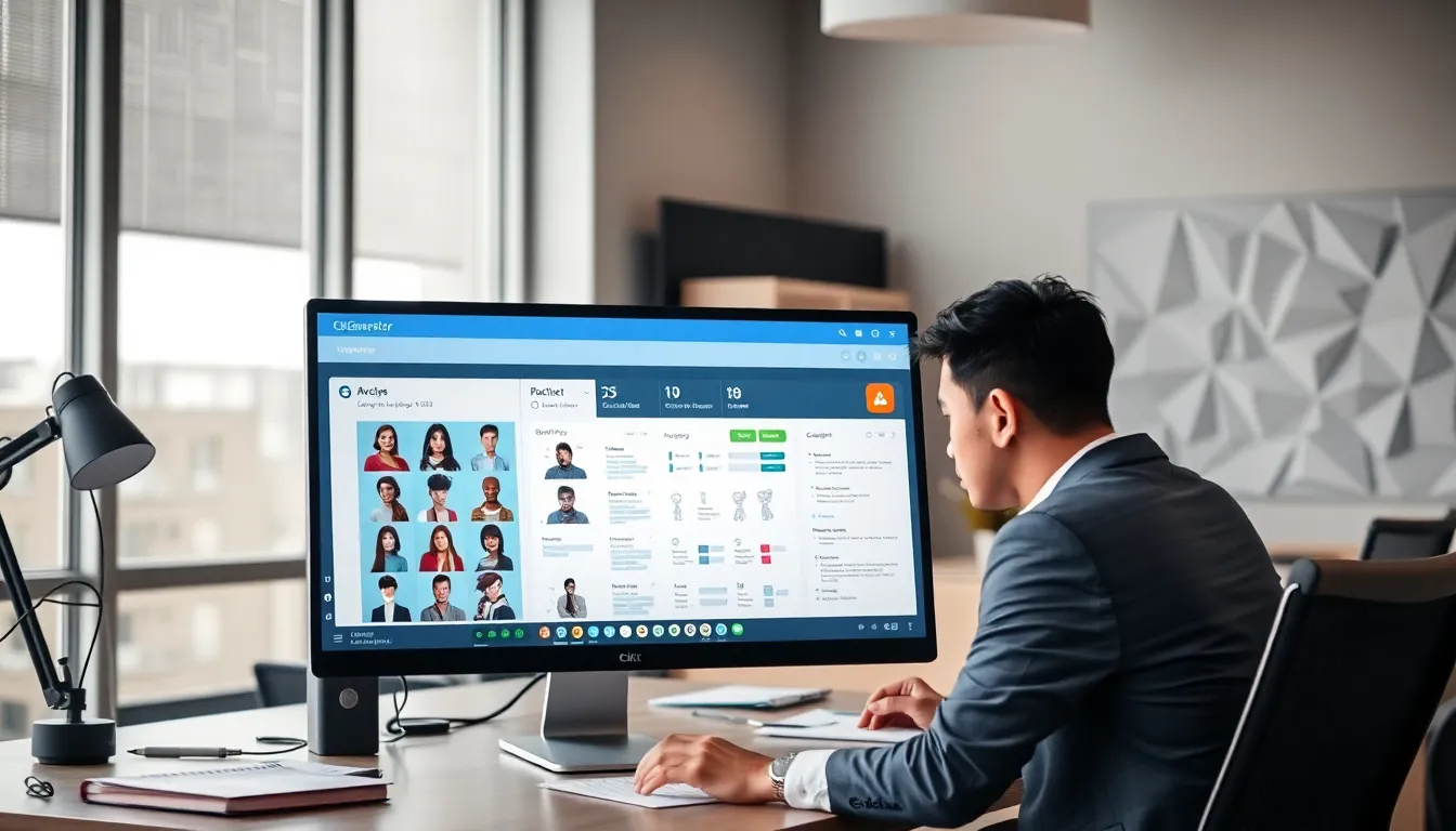 workspace with a computer displaying character designs from Ck2Generator.