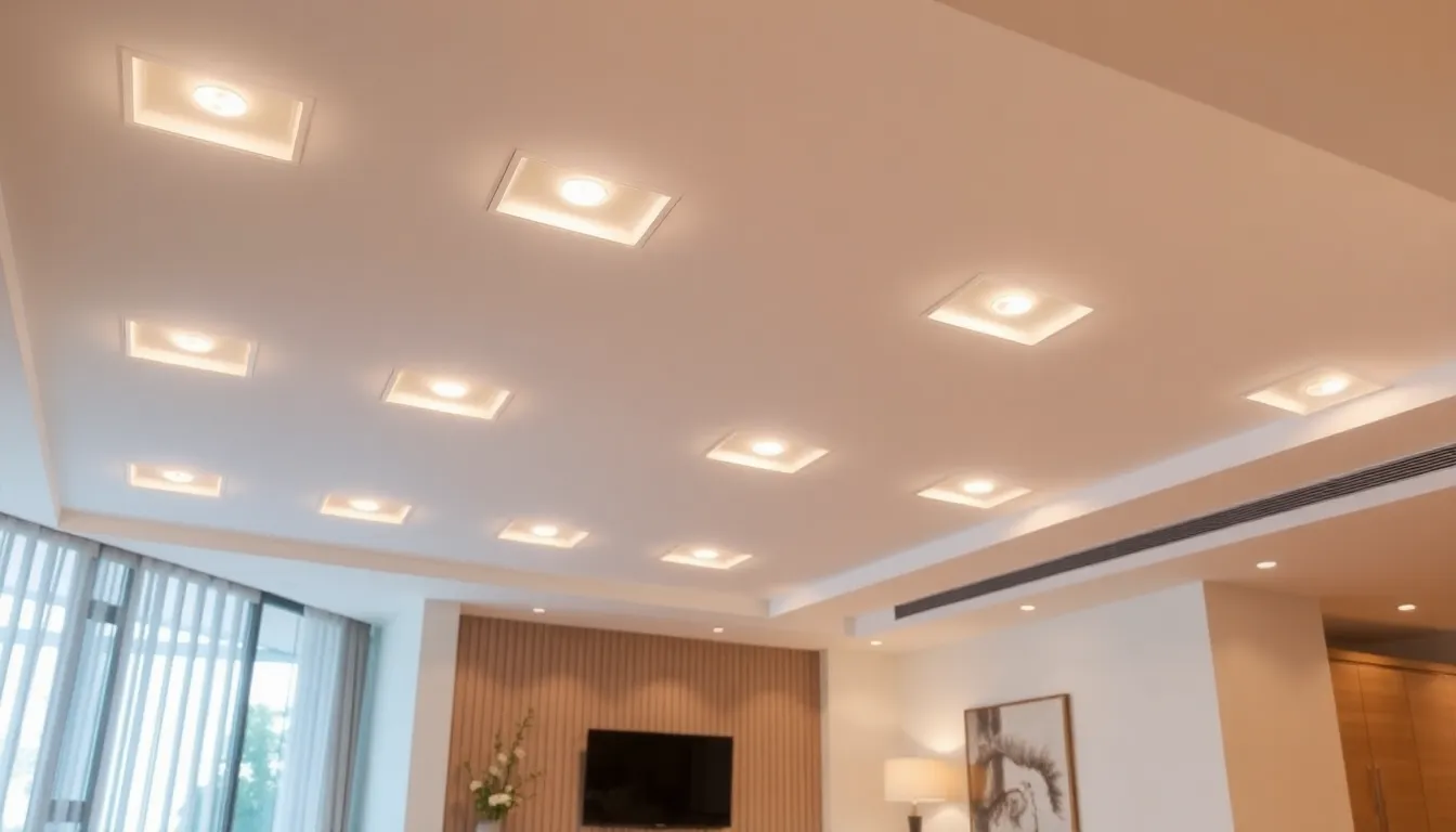 modern living space with recessed lighting housing features.