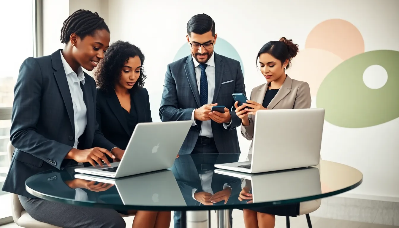 diverse team analyzing a phone number in a modern office.