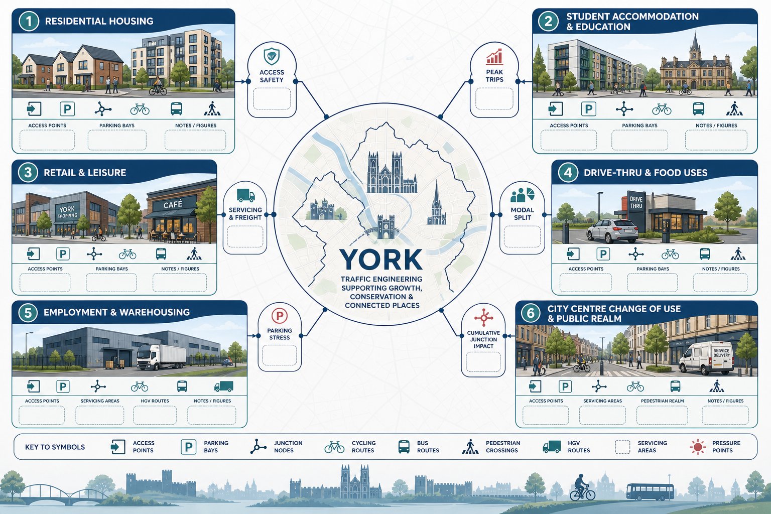 Infographic of York development types needing traffic engineering input.