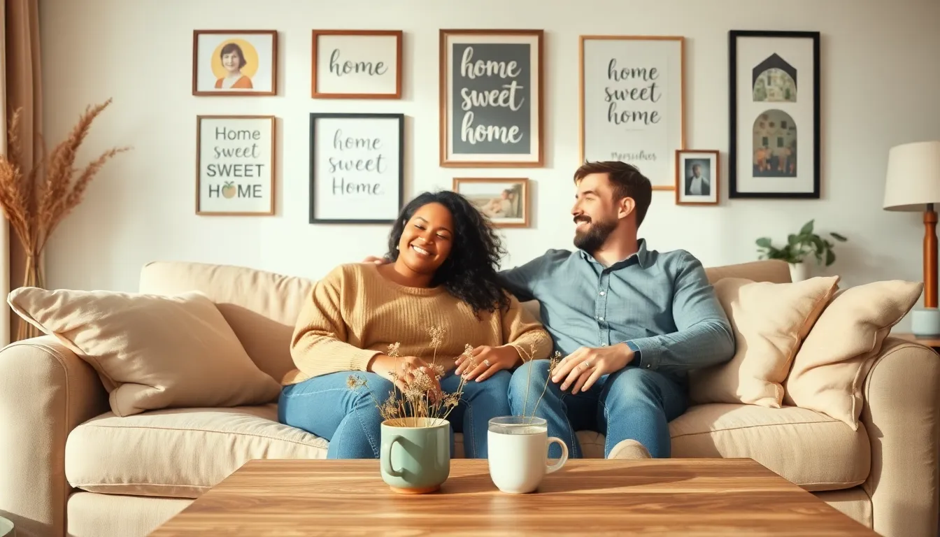 cozy living room showcasing home sweet home quotes and family warmth.
