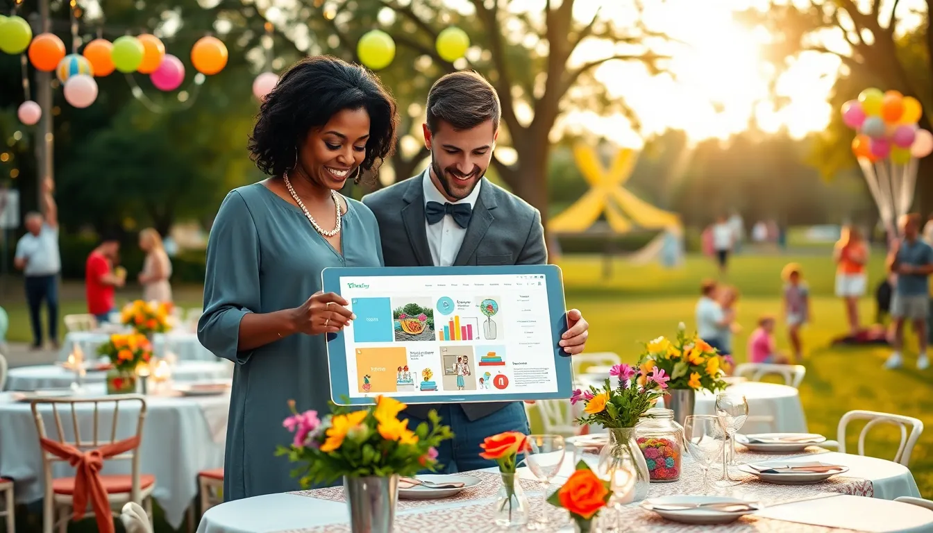 a diverse group planning an affordable outdoor event in a sunlit park.