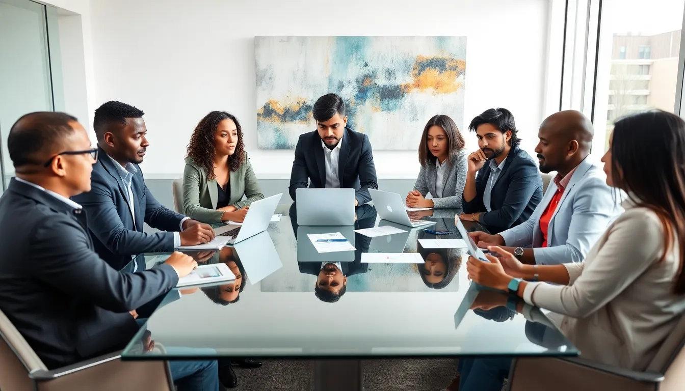 diverse mental health professionals collaborating in a modern office.