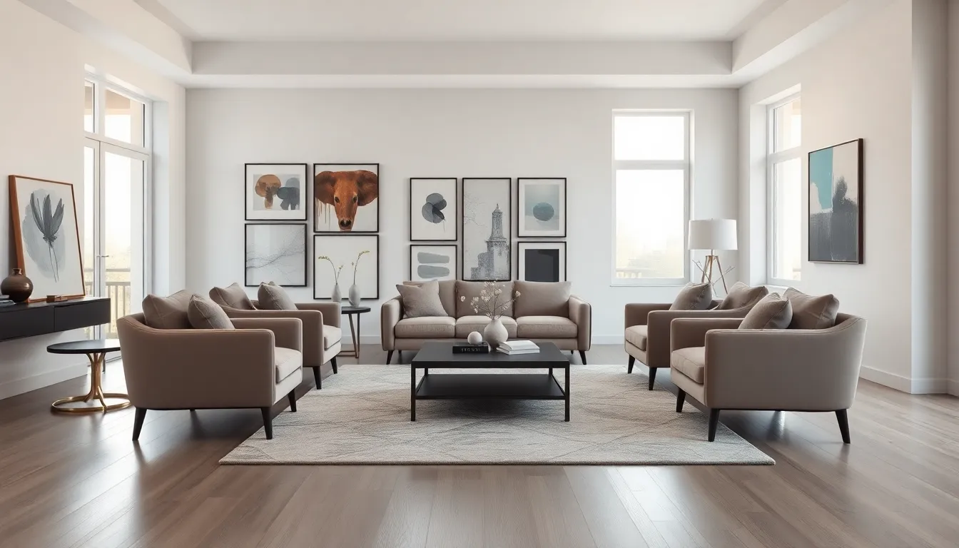 modern living room showcasing principles of interior design.