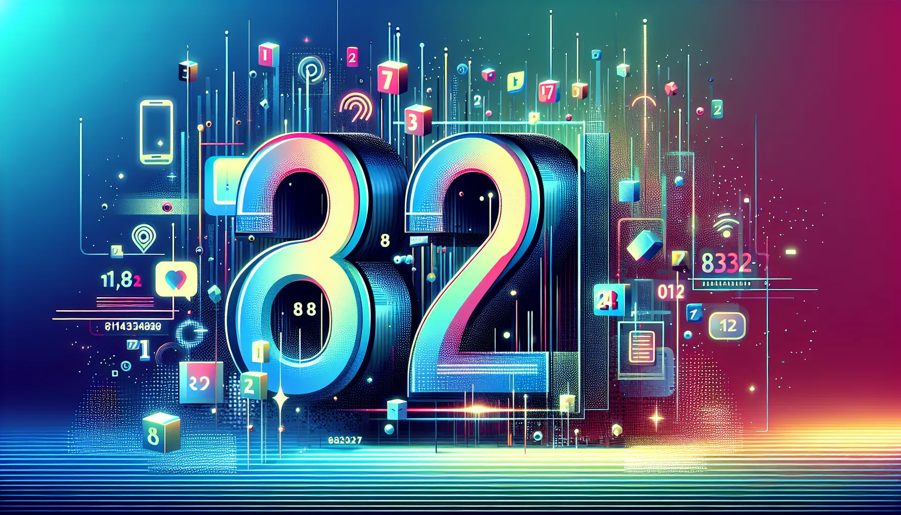 artistic representation of the number 8182324128 with social media elements.