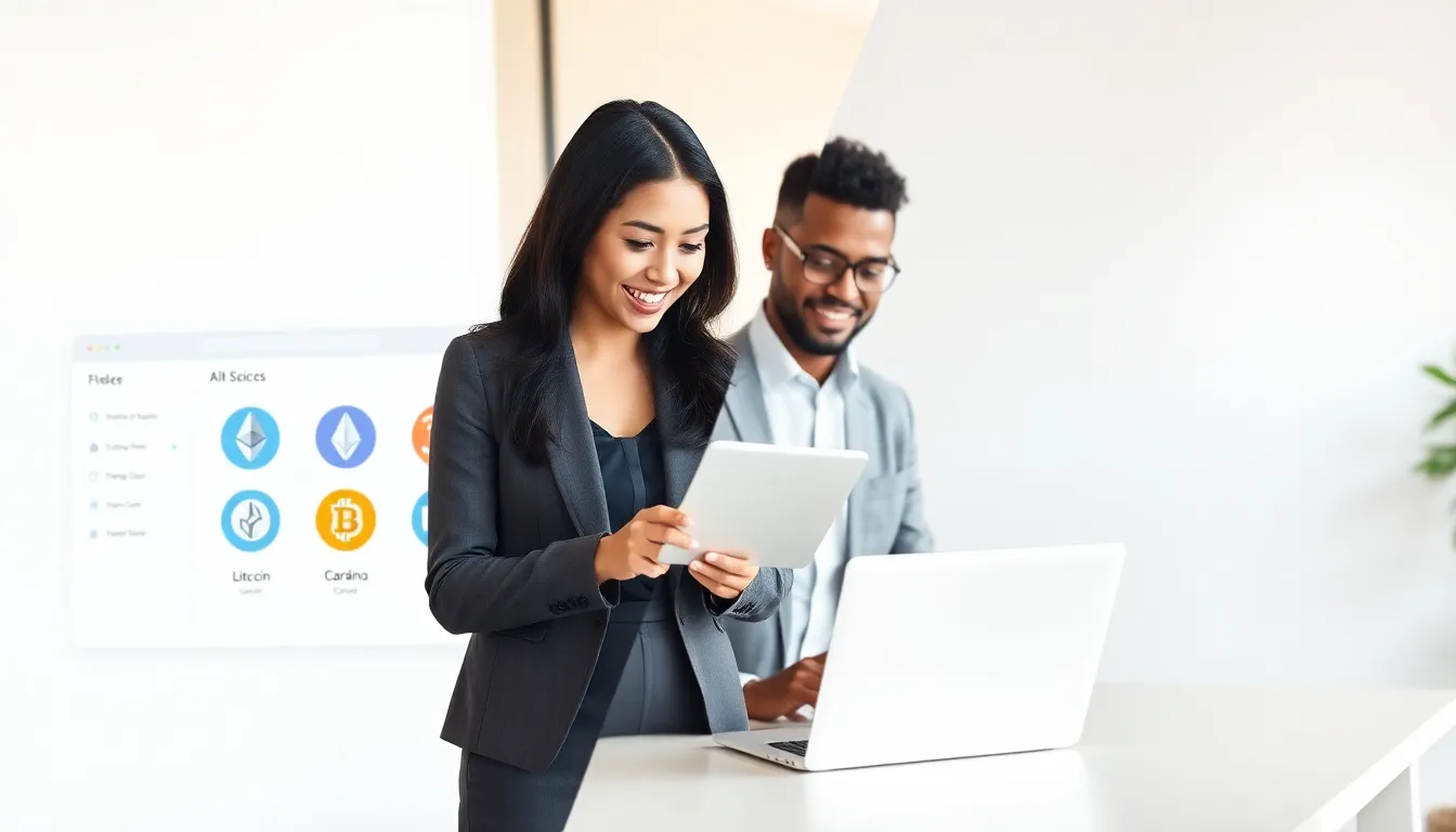diverse team discussing altcoin wallets in a modern office.