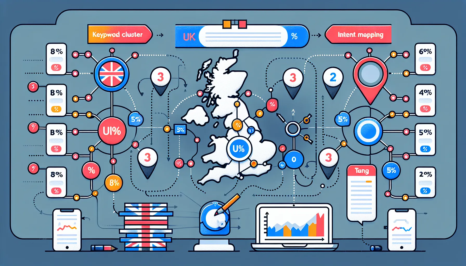 Infographic showing UK-focused steps to configure a website ranking tracker.