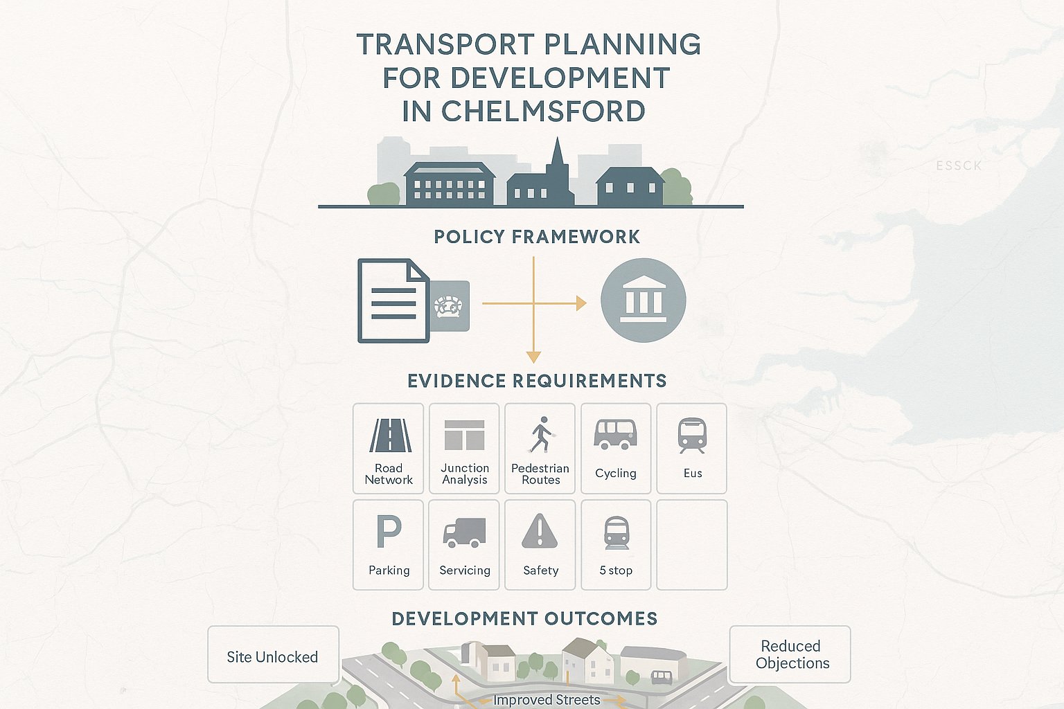 Infographic showing how transport planning supports development in Chelmsford.