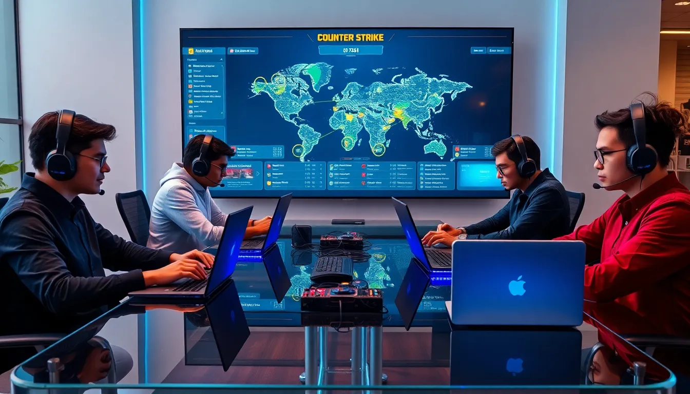 group of gamers collaborating in a modern office setting.