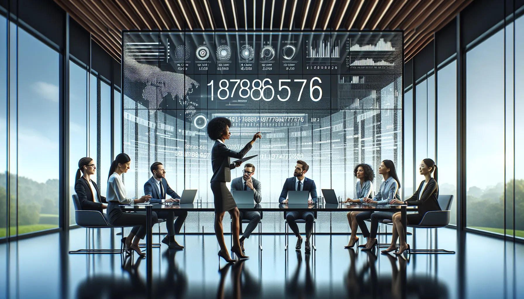diverse professionals discussing numeric significance in a modern office.
