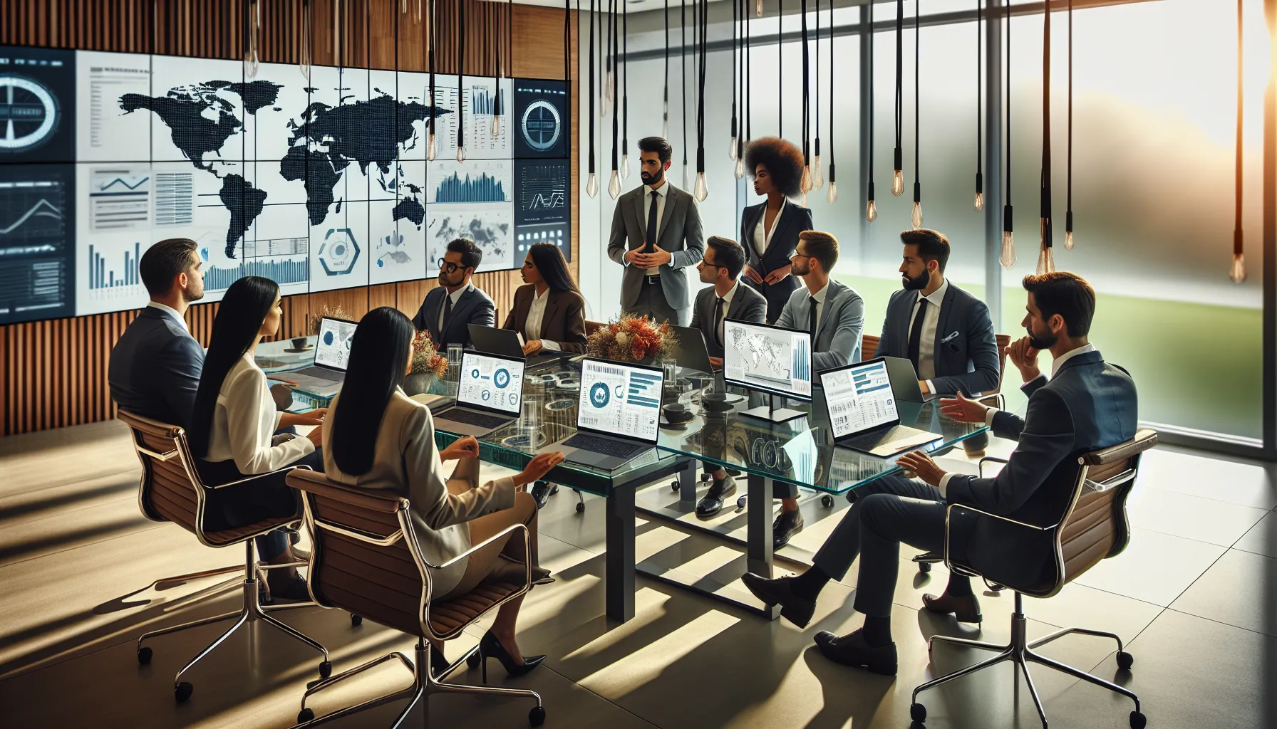 diverse cybersecurity team analyzing data in a modern office.
