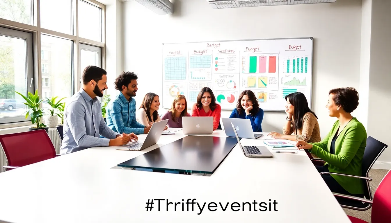 diverse team collaborating on budget-friendly event planning.