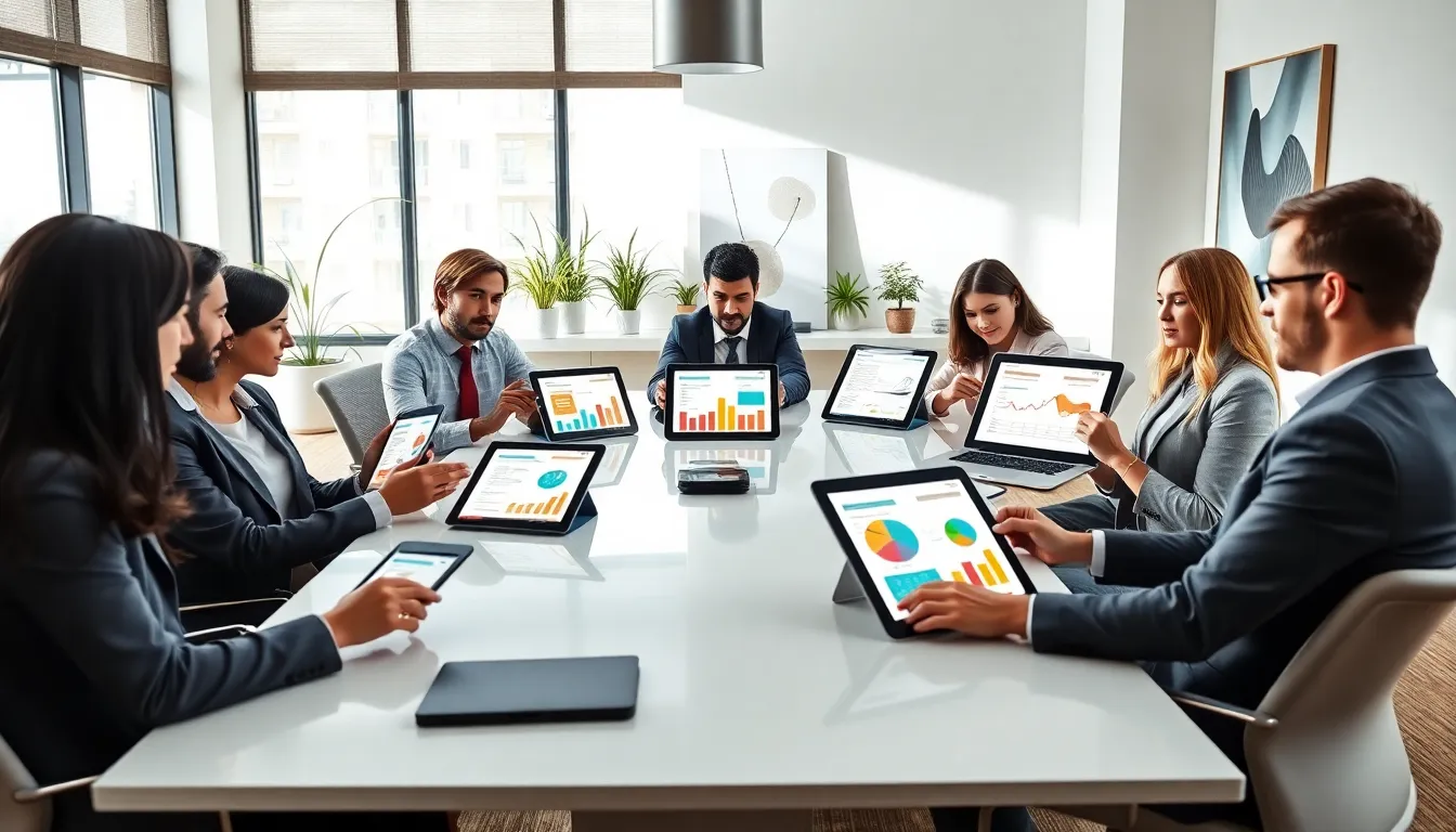diverse professionals discussing personal finance in a modern office