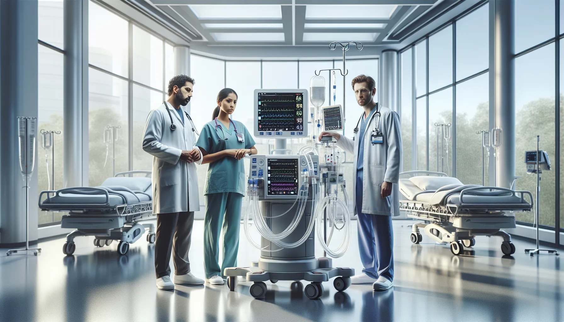 healthcare team discussing ECMO therapy in a modern hospital setting.