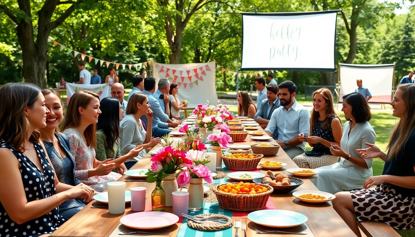 diverse group celebrating a thrifty event in a park.