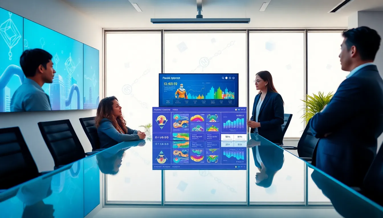 diverse team collaborating on NFT game development in a modern office.