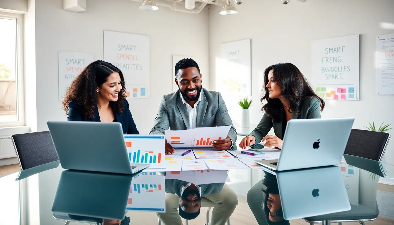 diverse team discussing budget-friendly event planning in a modern office.