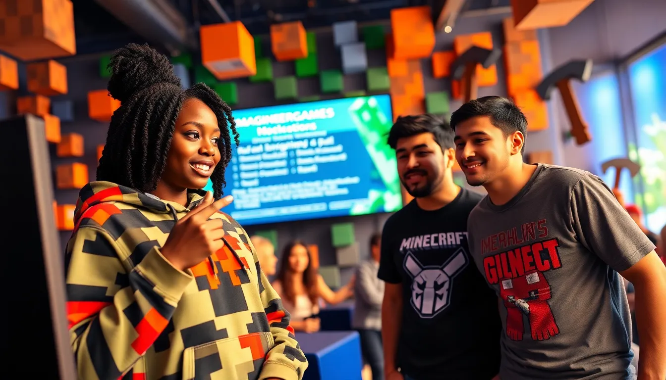a group of young gamers engaging at a Minecraft-themed event.