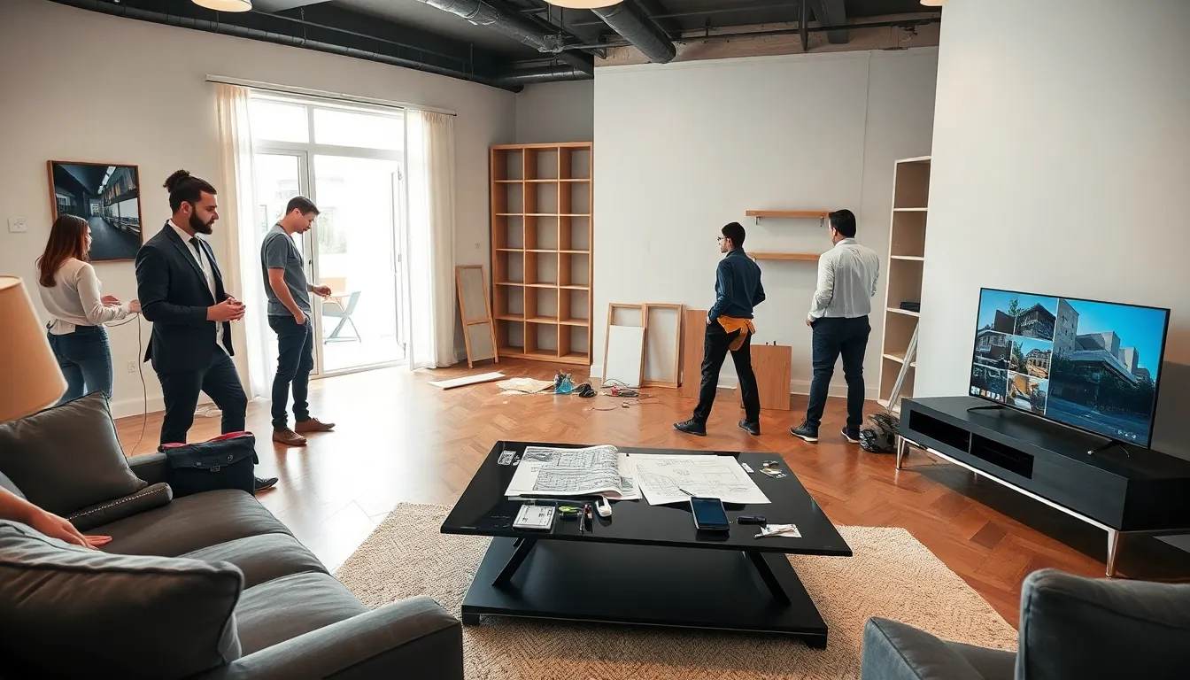 diverse professionals collaborating on a home renovation project.