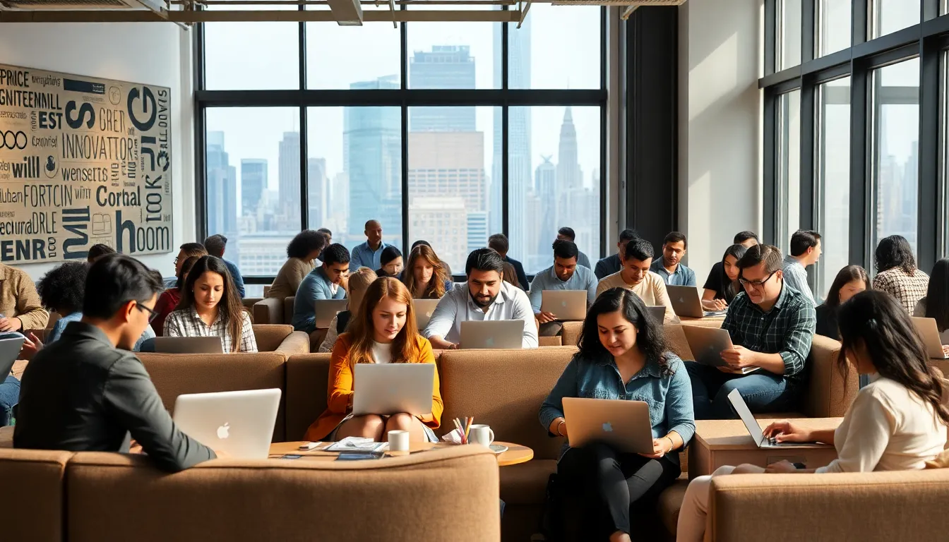 diverse professionals collaborating in a New York coworking space.