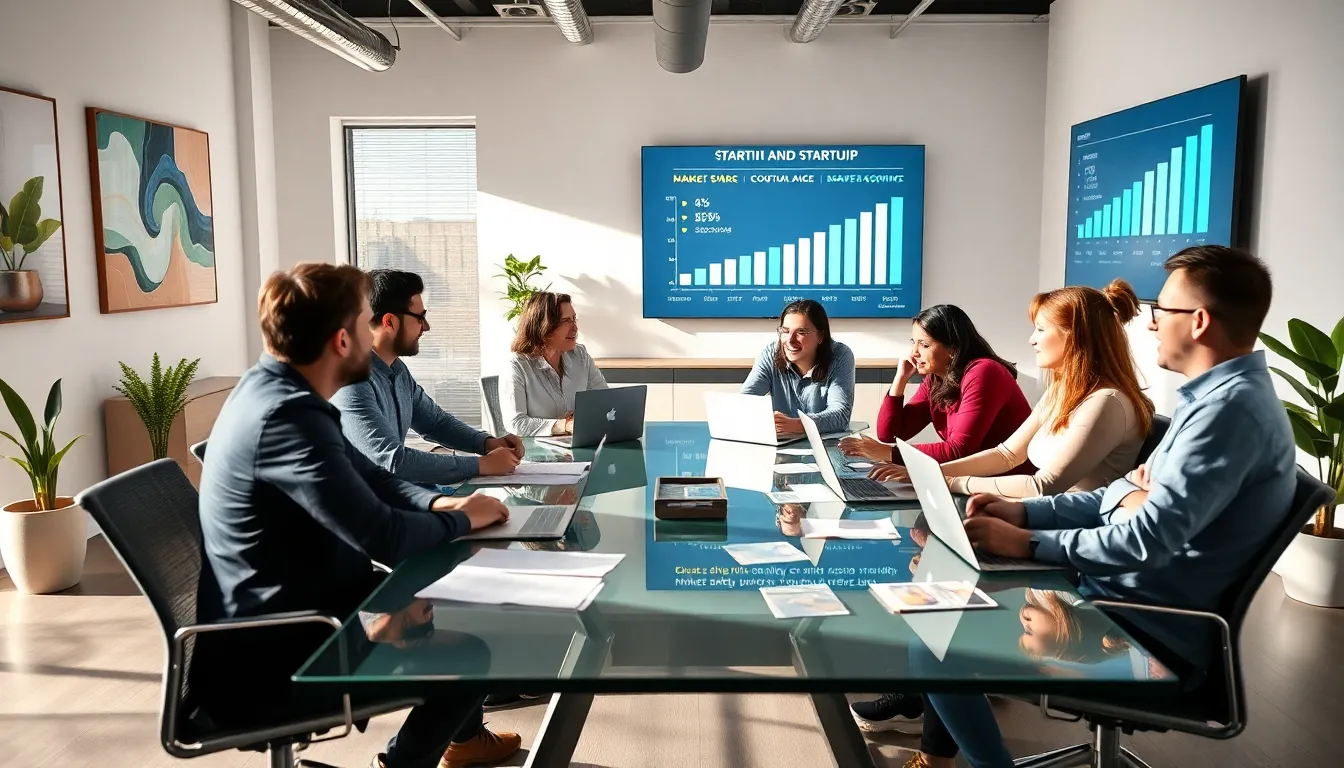 diverse team planning startup growth strategies in a modern office.