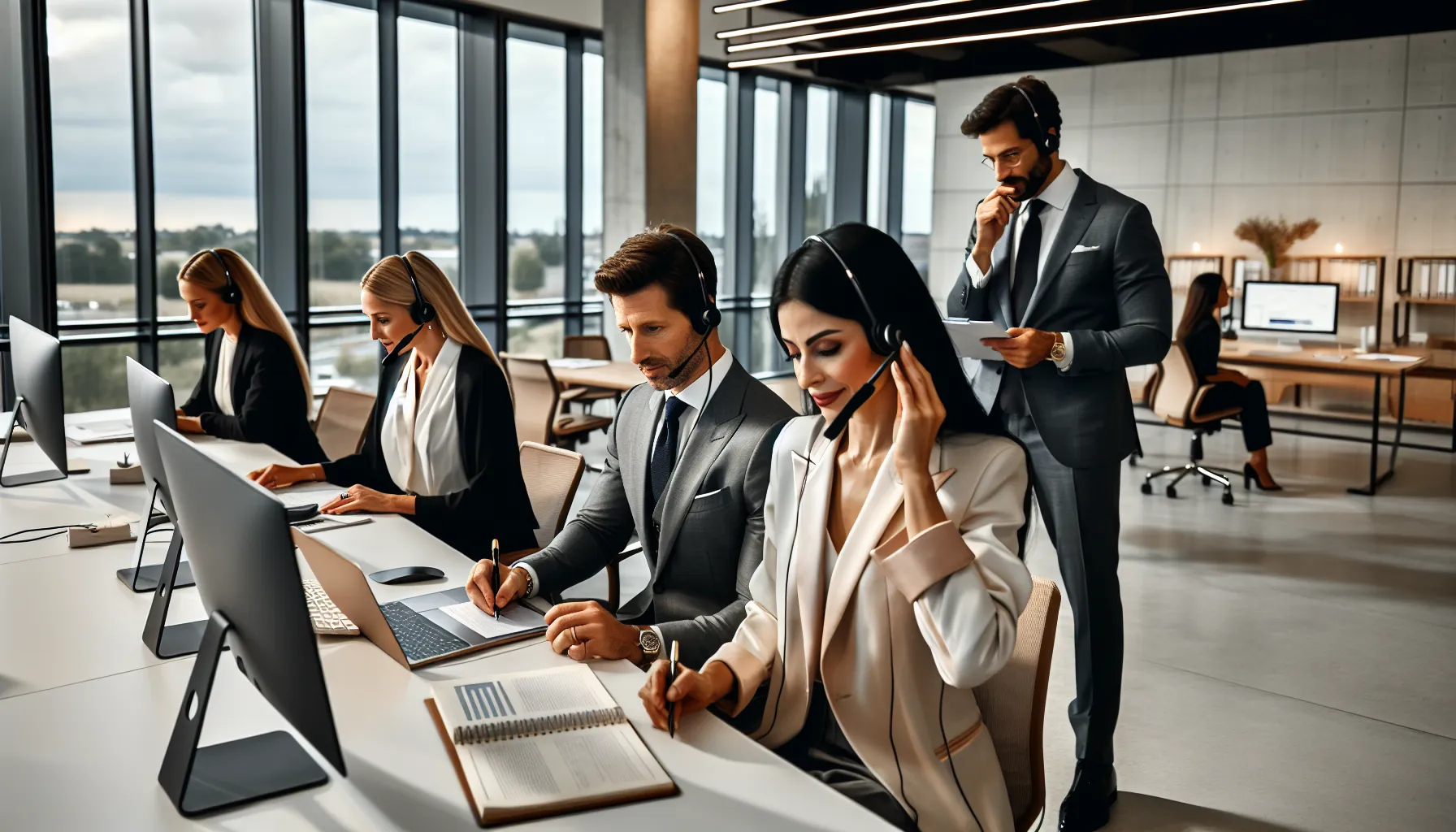 diverse team collaborating during a conference call in a modern office.