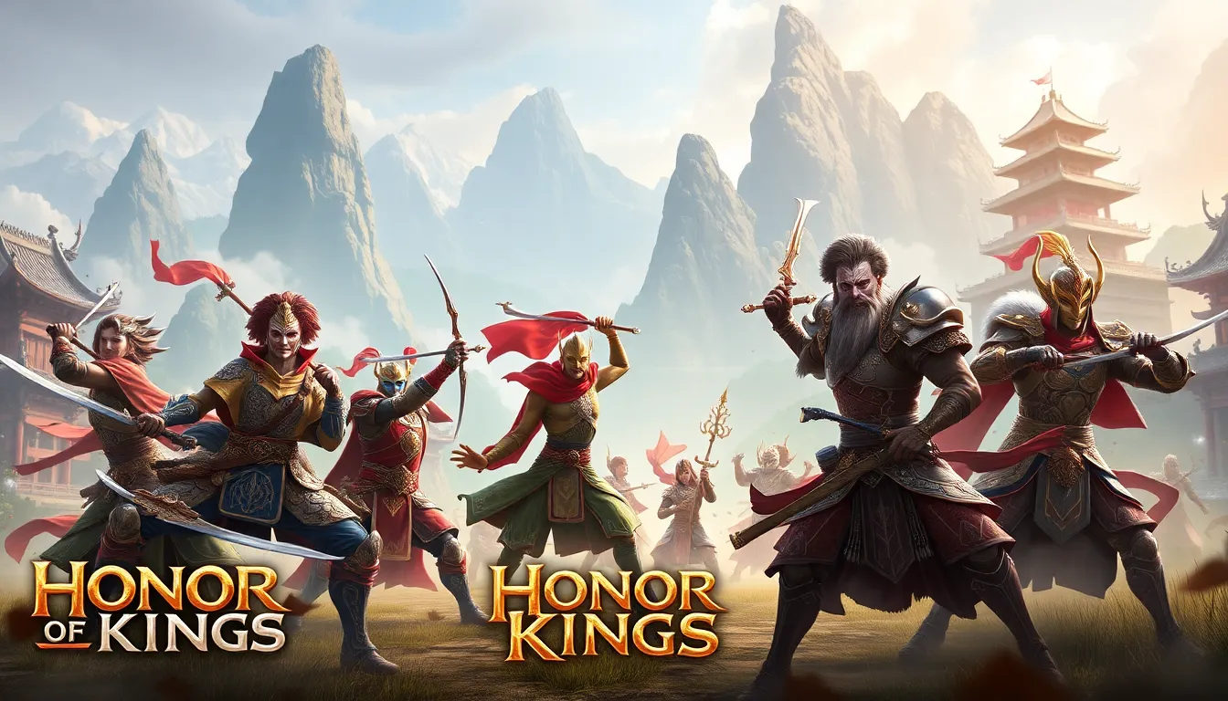 diverse heroes from Honor of Kings in a vibrant battle scene.
