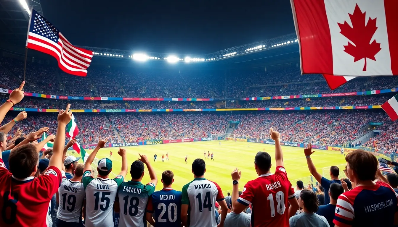 fans celebrating during a Gold Cup soccer match.
