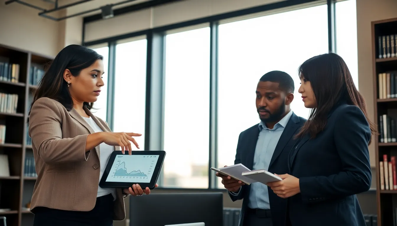 diverse professionals discussing the significance of a numerical data analysis.