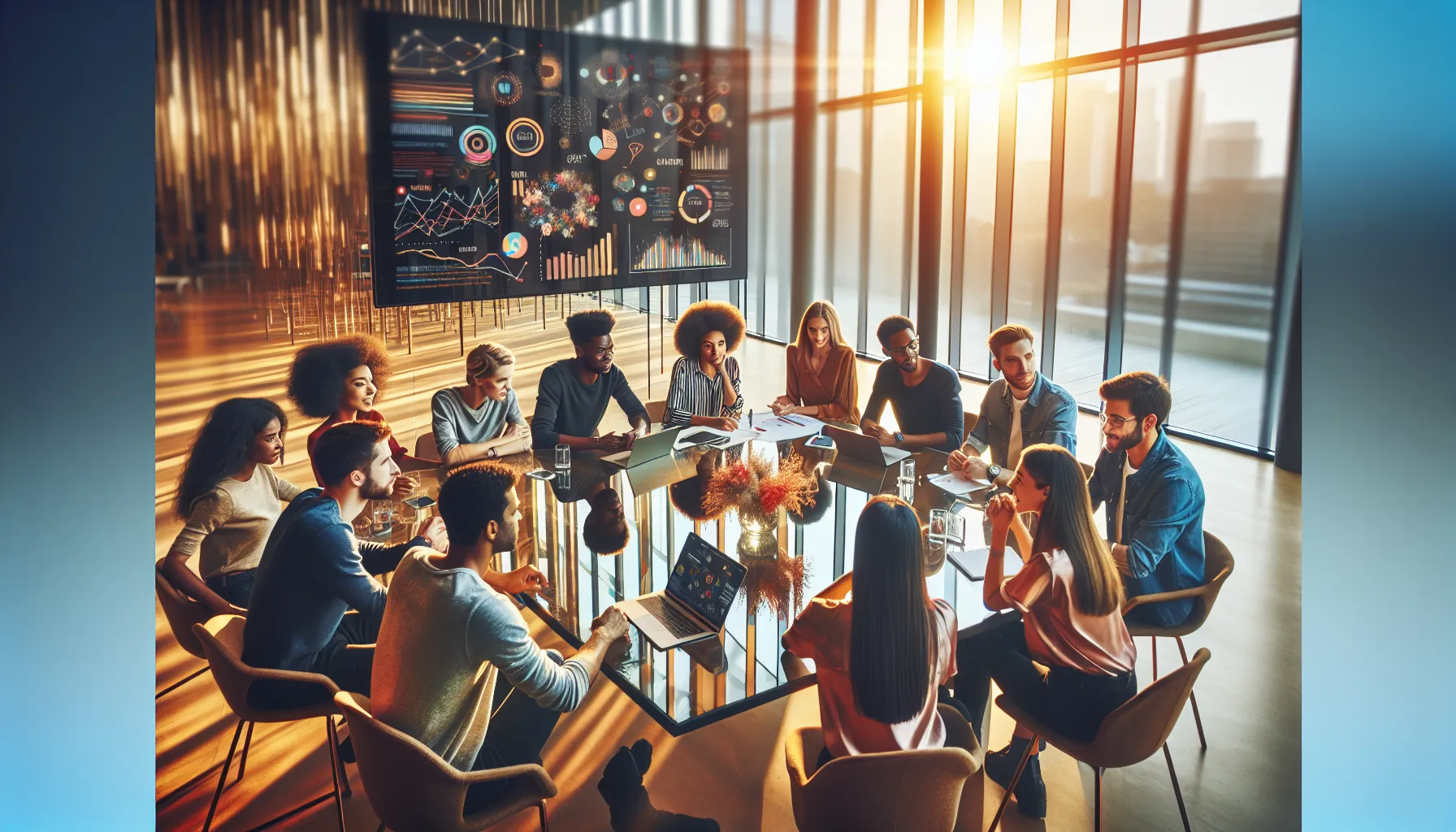diverse professionals collaborating on creative projects in a modern office.