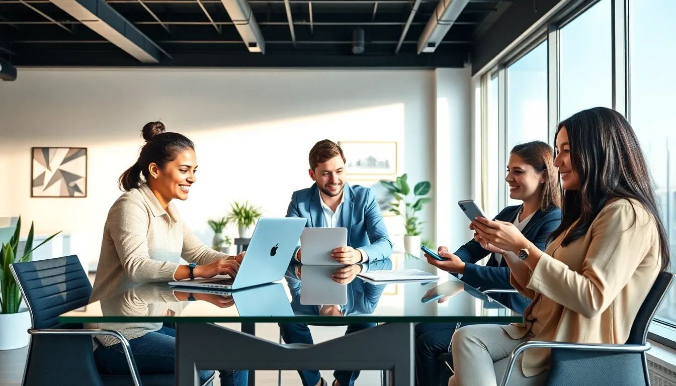 diverse team collaborating in a modern office setting.
