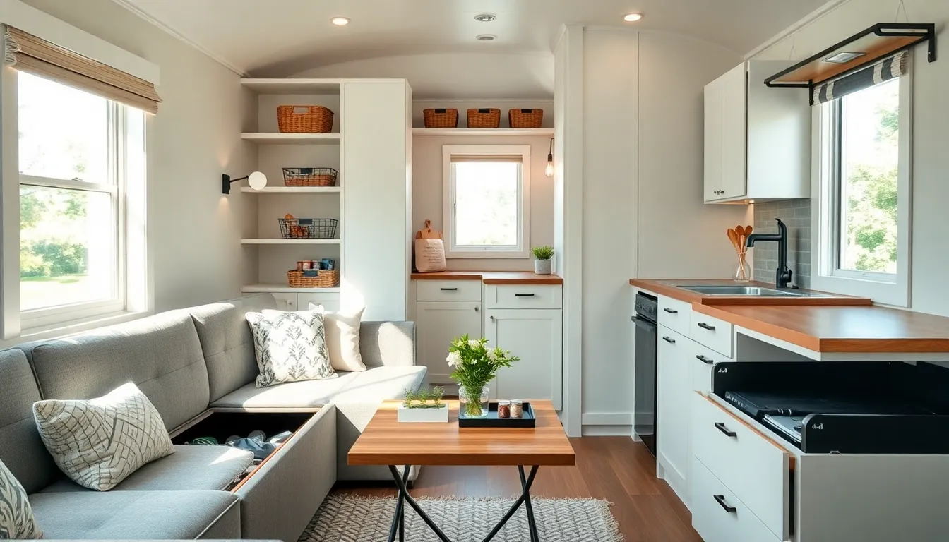 organized tiny home interior with creative storage solutions.