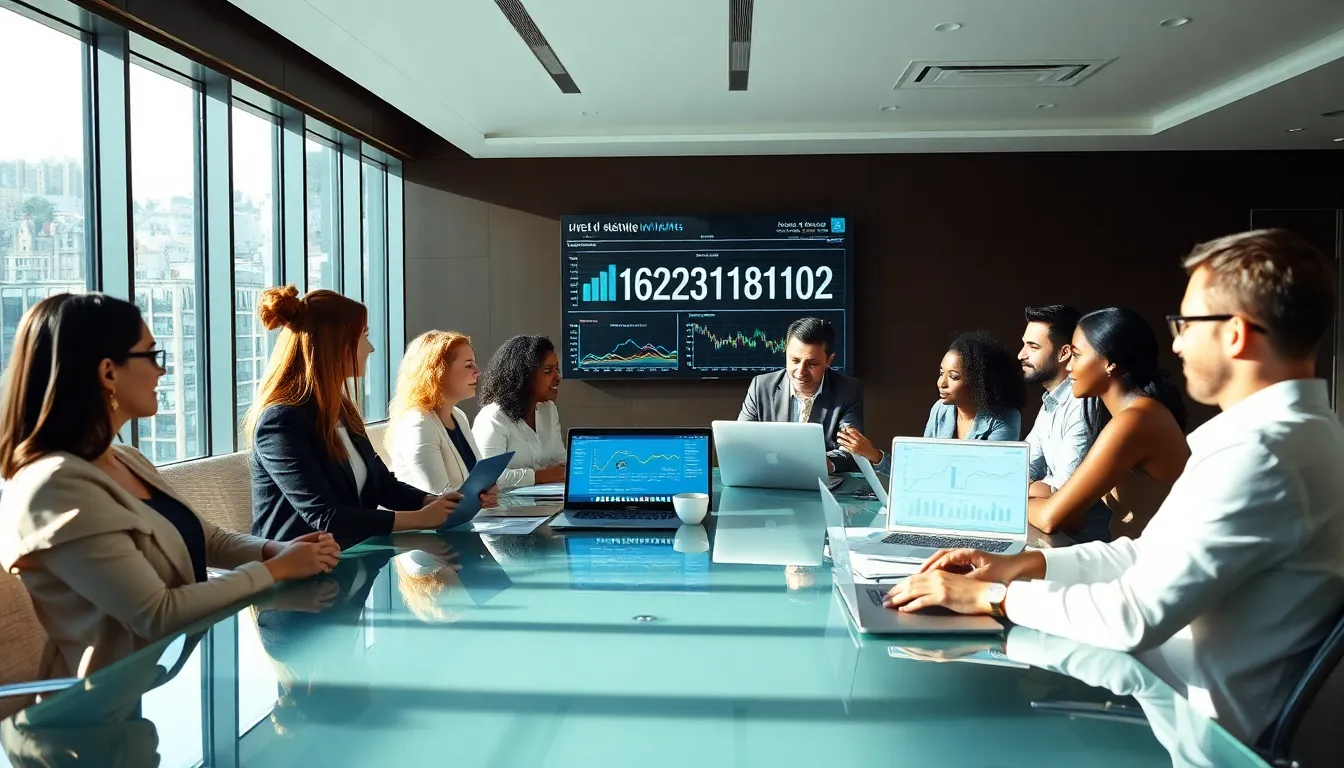 diverse professionals discussing data analytics in a modern office.