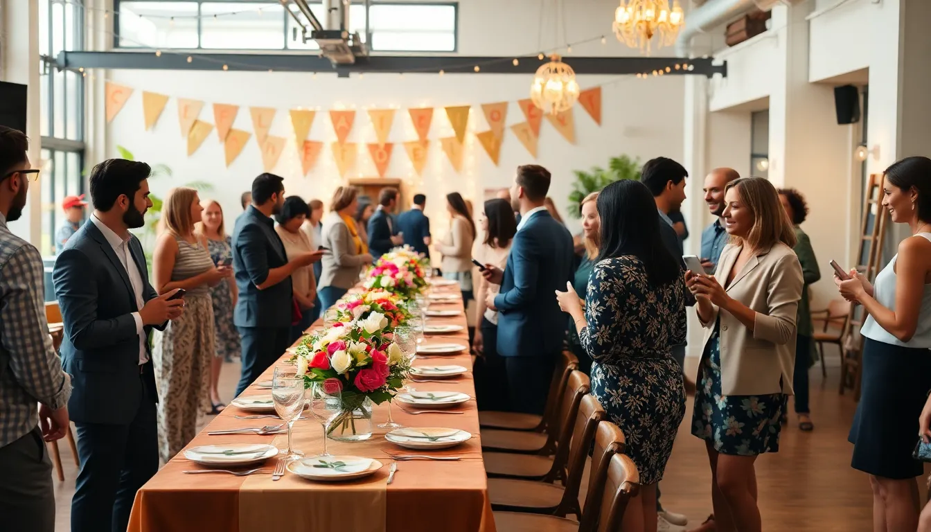 diverse guests enjoying a beautifully decorated thrifty event.