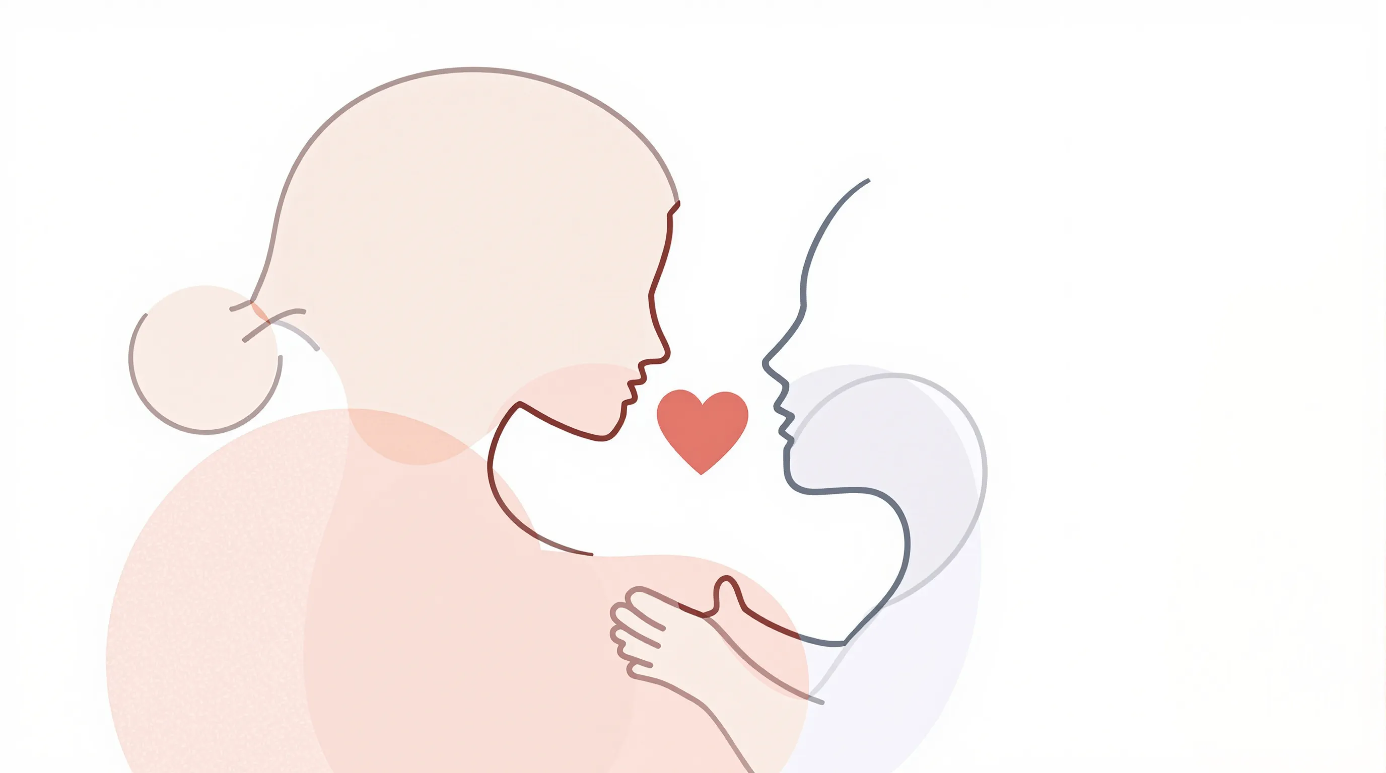 Mother and child silhouettes facing each other in supportive gesture with heart accent.