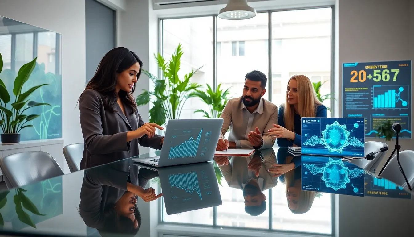 diverse team discussing energy solutions in a modern office.