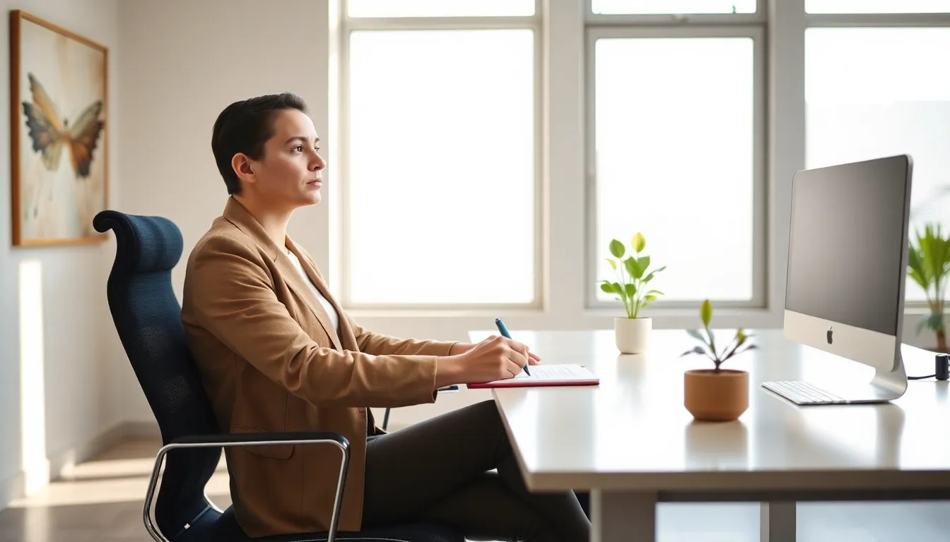 individual demonstrating emotional strength in a modern office setting.