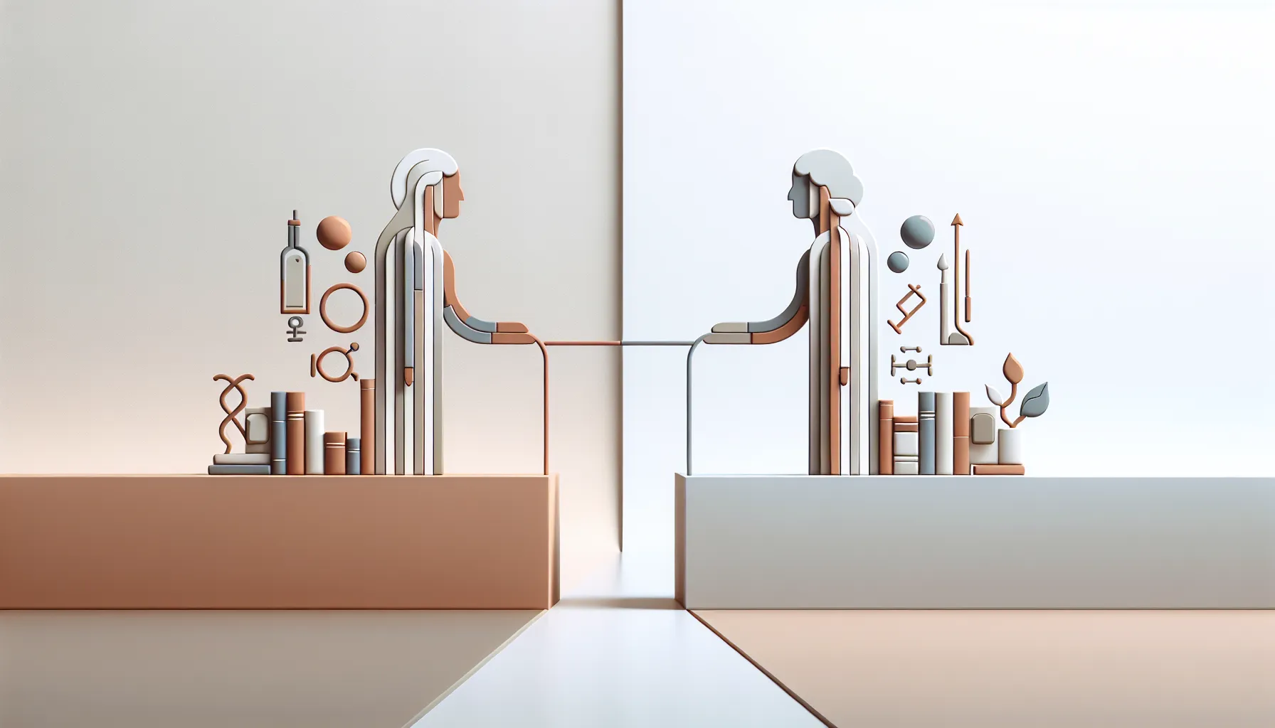 Two silhouettes on opposite sides of a bridge representing generational conflict and connection.