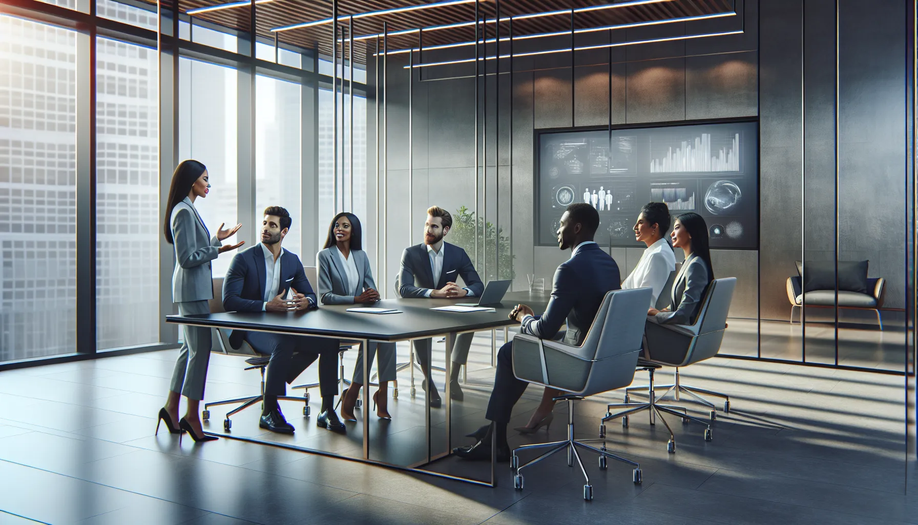 diverse team collaborating in a modern conference room.
