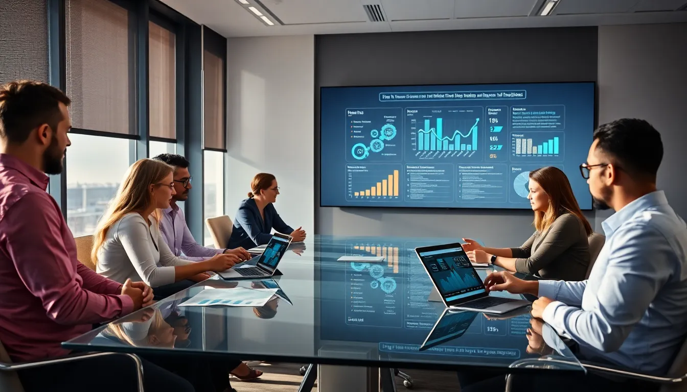 diverse team discussing IoT technology in a modern office.