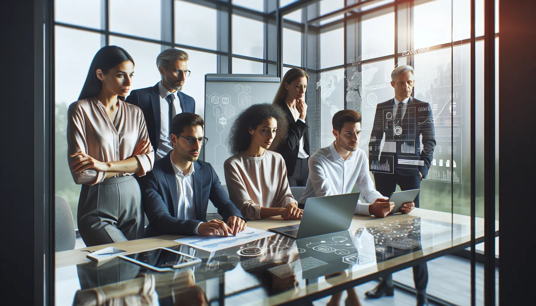 professionals discussing the significance of the number 3129266906 in an office.